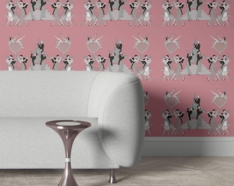 Art Deco Wallpaper | Pink 1920s Champagne Flapper | Gatsby Jazz Glam | Peel and Stick Removable