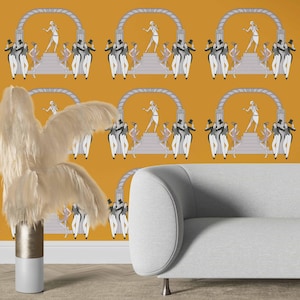 carta da parati di design DIVA retro gold, carta da parati glamour anni '20 ruggenti, decorazione per la casa artdeco, parete artdeco, rimovibile, stacca e attacca o tessuto non tessuto