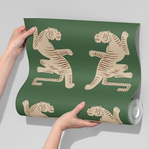 tiger wallpaper green, funky wallpaper peel and stick or non woven, retro removable self adhesive accent wallpaper
