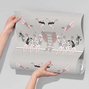 Carta da parati art déco SWIMMERS grigia, glamour anni '20 ruggenti, decorazione per la casa art déco, parete art déco, rimovibile, stacca e attacca o tessuto non tessuto