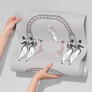Art Deco wallpaper DIVA grey, roaring 20s glamour wallpaper, singer home accent, artdeco wall, removable peel and stick or non-woven
