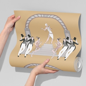 Carta da parati Art Déco DIVA polvere dorata, carta da parati glamour anni '20 ruggenti, decorazione per la casa di una cantante, parete Art Déco, rimovibile, stacca e attacca o non tessuto