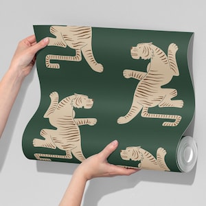 dark green tiger wallpaper, funky wallpaper peel and stick or non woven, retro removable self adhesive accent wallpaper