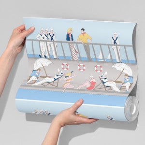 carta da parati nautica OCEAN LINER, carta da parati glamour anni '20, decorazione per la casa art déco, parete art déco, rimovibile, stacca e attacca o tessuto non tessuto