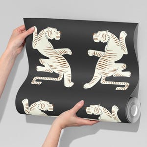 Black Tiger Wallpaper, Aztec Wallpaper Roll Peel and Stick or Non Woven, Dark Retro Animal Print Removable Self Adhesive
