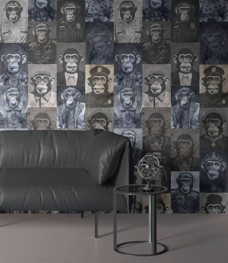 Funky Monkey Wallpaper, Dark Wallpaper With Monkeys, Removable Peel and ...