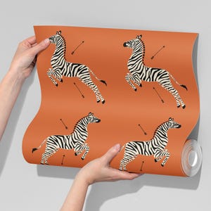 Carta da parati adesiva e staccabile con motivo zebra volante retrò, carta da parati adesiva e staccabile con motivo zebra saltante o carta da parati in tessuto non tessuto.