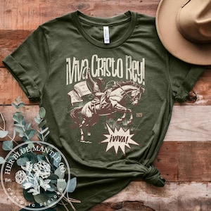 Viva Cristo Rey T-shirt | Vintage Catholic Cristero Tee | Distressed Cowboy Tee for Men and Women | Father&#39;s Day, Mother&#39;s Day, RCIA, Gift |