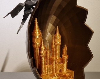 Castle in egg with dragon STL