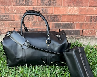 Personalized Leather Duffle Bag Set, Dopp Kit and Luggage Tag, Groomsmen Gift