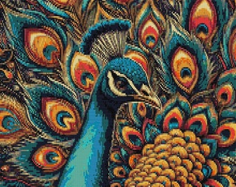 Peacock loom & peyote patterns - large bead tapestry using Miyuki 11/0 delicas - bead chart and word chart - digital download PDF