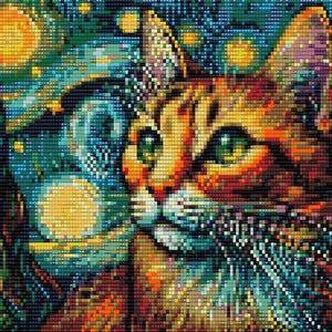ヴァン・ゴッホの猫の織機とペヨーテのパターン - ミユキ 11/0 デリカを使用した小さなビーズタペストリー - ビーズチャート + 単語チャート - デジタルダウンロード PDF