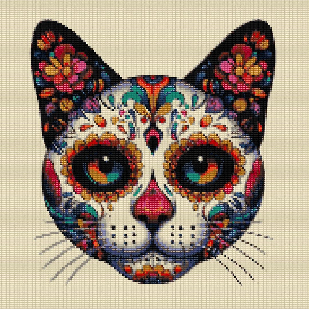 Sugar Skull Cat Day of the Dead Loom & Peyote Patterns - Bead Tapestry ...