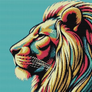 Stichmuster Lion Pop Art Loom & Odd Peyote - großer Perlenteppich - Miyuki 11/0 delicas - Perlentabelle und Word Chart - digitaler Download PDF
