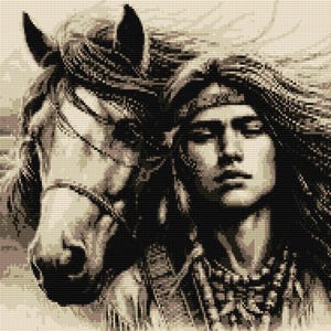 Native boy and his horse loom & peyote pattern for large bead tapestry - Miyuki 11 delicas - bead chart and word chart - digital PDF