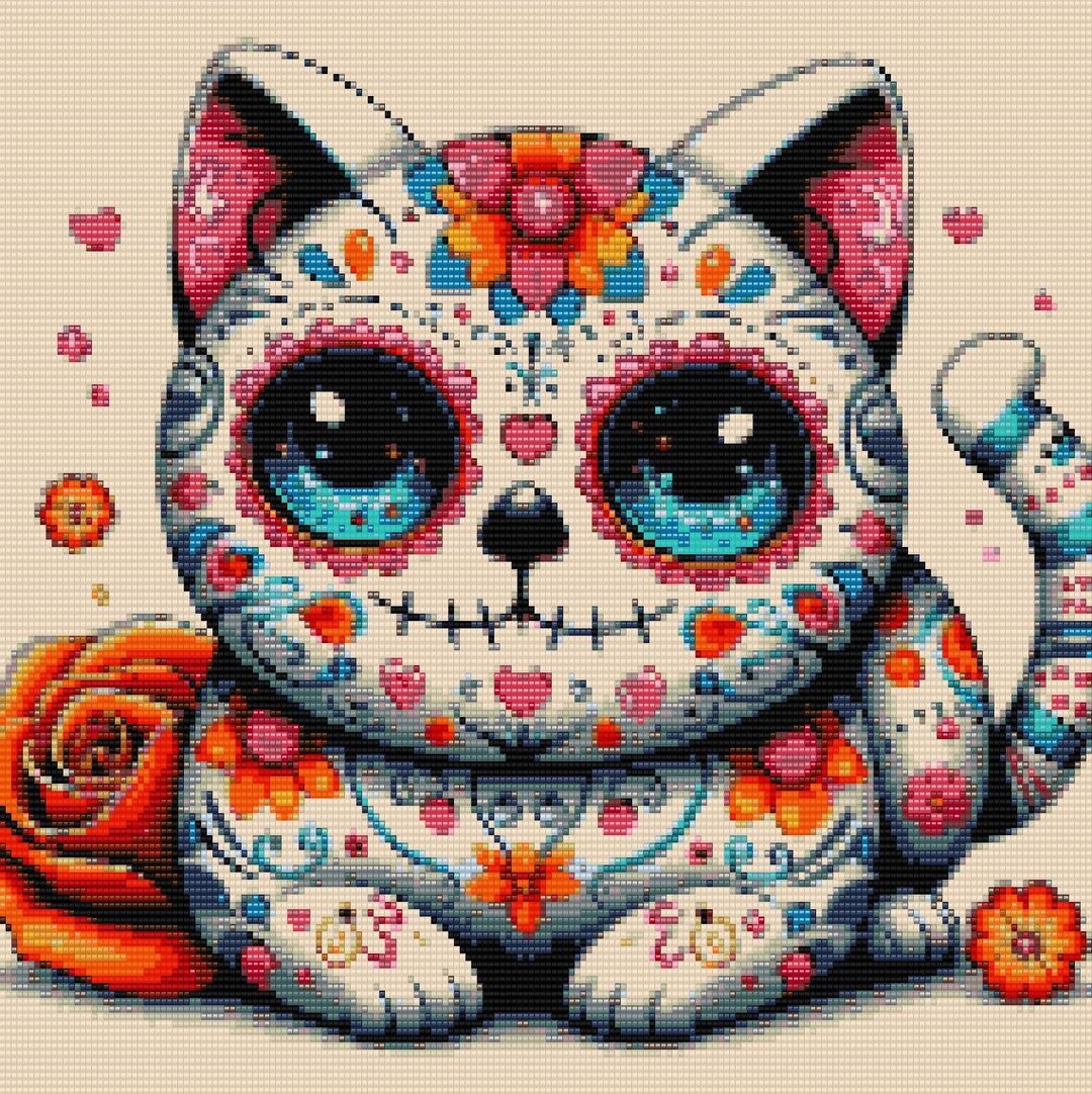Sugar Skull Cat Day of the Dead Loom & Peyote Patterns - Bead Tapestry ...
