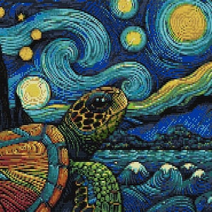 Van Gogh havssköldpaddsvävstol och udda peyotemönster - stor pärltapet - Miyuki 11/0 delicas - pärldiagram + orddiagram - digital nedladdning PDF
