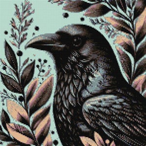 Crow bird loom & peyote pattern for large bead tapestry using Miyuki 11 delicas - bead chart and word chart - digital download PDF