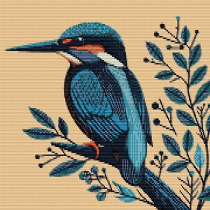 Kingfisher bird loom & peyote patterns for large bead tapestry using Miyuki 11/0 delicas - bead chart and word chart - digital download PDFs