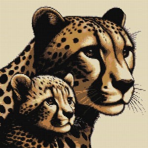 Cheetah and baby loom & peyote patterns - large bead tapestry using Miyuki 11/0 delicas - bead chart and word chart - digital download PDF