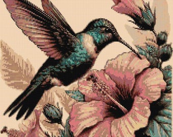 Hummingbird loom & peyote pattern for large bead tapestry using Miyuki 11 delicas - bead chart and word chart - digital download PDF