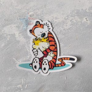 Calvin and Hobbes Waterproof Label Vinyl Stickers - Hugging Calvin and Hobbes - Perfect for Back to School and for every other adventure
