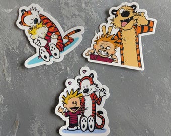 Calvin and Hobbes Waterproof Label - Back to School - Hugging Funky Face and Hearts Designs