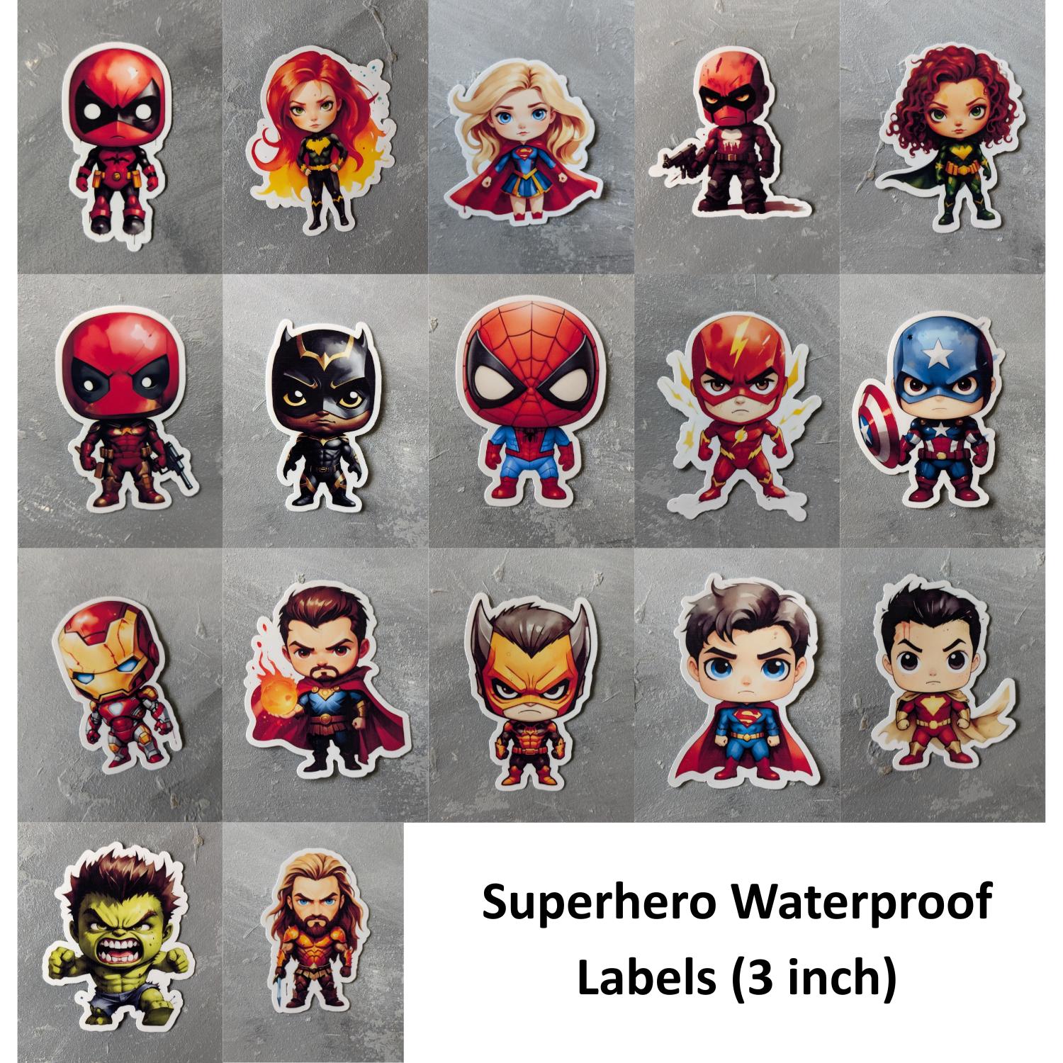 Superhero Waterproof Stickers: Party Favors, Kids Birthday (3 inch)