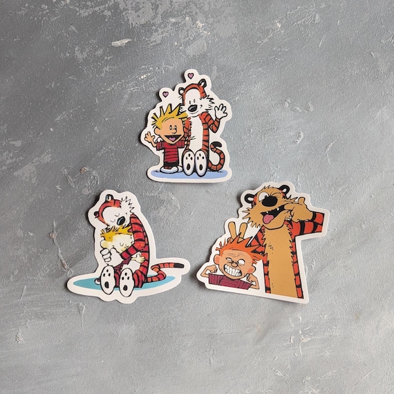 Calvin and Hobbes Waterproof Label - Back to School - Hugging Funky Face and Hearts Designs
