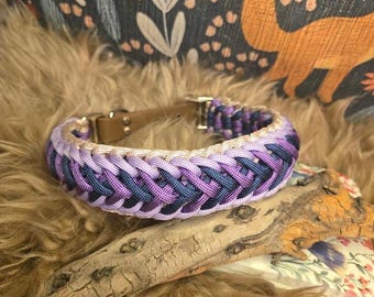 Collare per cani Waterwave in paracord intrecciato "Purple Pearl" - Taglia media con cinturino in fettuccia impermeabile