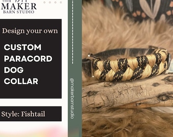 Collare per cani personalizzato a coda di pesce con cinturino in fettuccia impermeabile e cordino intrecciato in paracord.