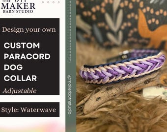 Collare per cani Waterwave personalizzato, cinturino regolabile in tessuto impermeabile e cordino intrecciato in paracord.