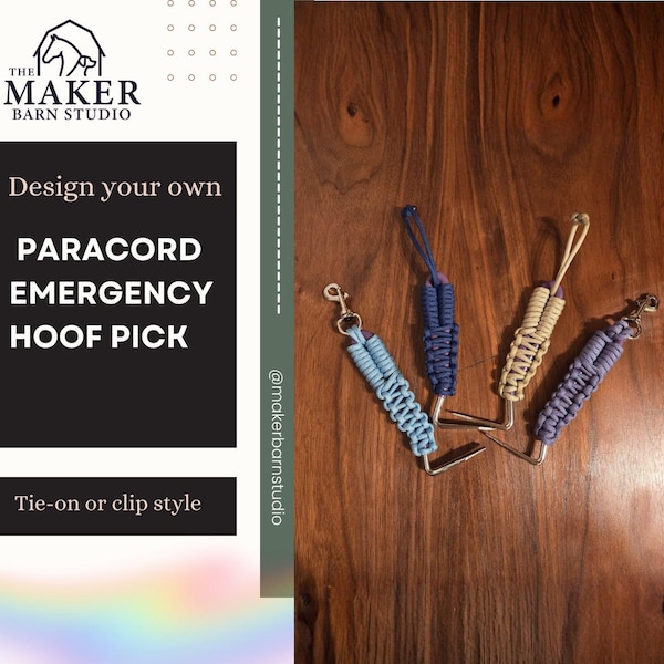 Limpiacascos de emergencia personalizado con paracord trenzado para riendas improvisadas, cabestro o herrajes.