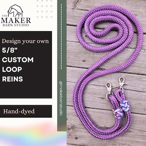 5/8" custom hand dyed loop reins for horses with braided paracord accent knots