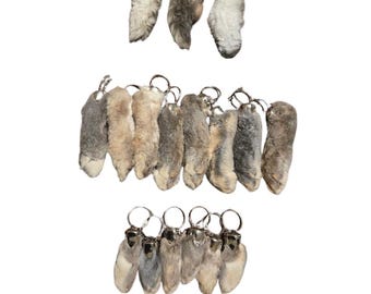 Portachiavi portafortuna a forma di zampa o coda di coniglio, allevato in modo etico, regalo rustico portafortuna.
