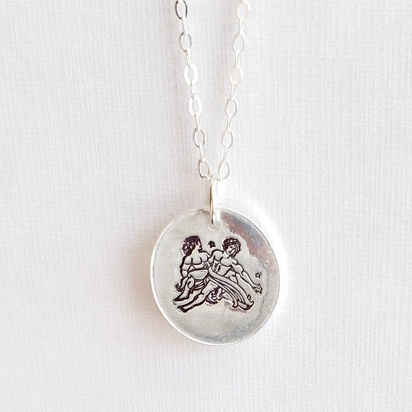 Zodiac Gemini Necklace, Fine Silver, Sterling Silver Necklace, erinelizabeth