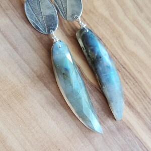 Cuchilla, Labradorita, Plata Fina, Pendientes de Piedras Preciosas de Plata Esterlina, Erinelizabeth