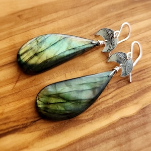 Vía Láctea, Labradorita, Plata Fina, Pendientes de Piedras Preciosas de Plata de Ley, erinelizabeth