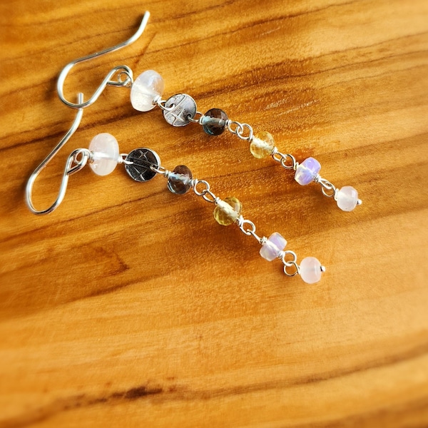 Light as Air, Rainbow Moonstone, Fluorite, Lemon Quartz, Opal, Fine Silver, Sterling Silver Gemstone Earrings, erinelizabeth