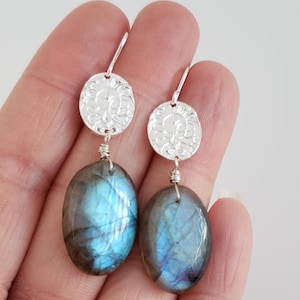 Ornamentado, Labradorita, Plata Fina, Pendientes de Piedras Preciosas de Plata de Ley, erinelizabeth