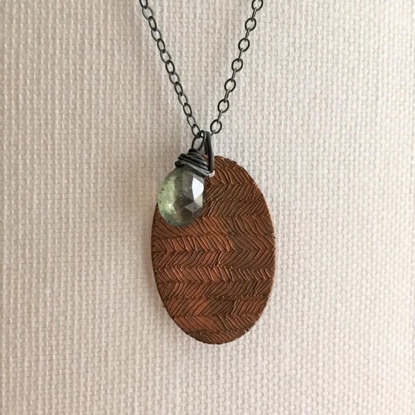 SALE Pathways, Moss Aquamarine, Copper, Oxidized Sterling Silver, Mixed Metals Necklace, erinelizabeth