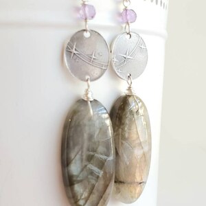 Galactic Shimmer, Amatista, Labradorita, Plata Fina, Pendientes de Piedras Preciosas de Plata de Ley, erinelizabeth