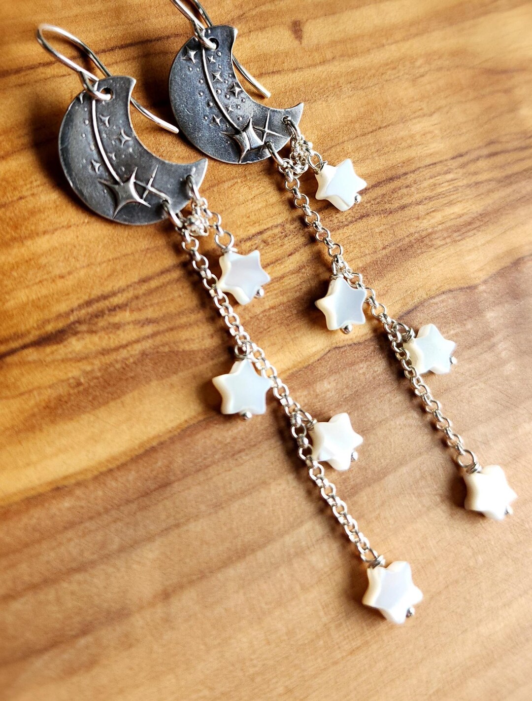 Moonbeams, Mother of Pearl, Fine Silver, Sterling Silver Gemstone Earrings, Erinelizabeth - Etsy Japan