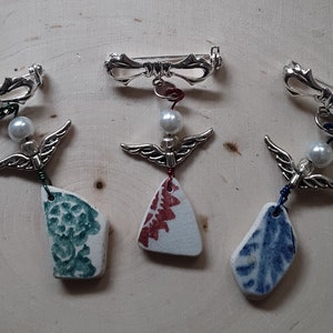 Sea Pottery Sea Glass Angel Pin Sea Pottery Angel Brooch Beach Glass Sea Glass Jewelry Gift image 1