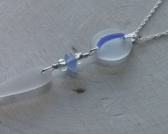 Japanese Sea Glass Marble Pendant Necklace Light Blue