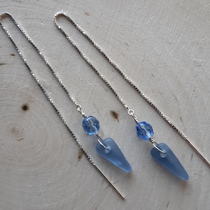 Beach Glass Earrings Sea Glass Earrings Handmade Genuine Sterling Silver Blue  Beach Glass Earrings  Sea Glass Earrings