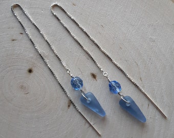 Beach Glass Earrings Sea Glass Earrings Handmade Genuine Sterling Silver Blue  Beach Glass Earrings  Sea Glass Earrings