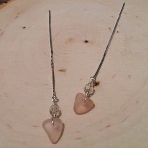 Beach Glass Earrings Sea Glass Earrings Handmade Genuine Sterling Silver Pink Beach Glass Hearts Earrings Sea Glass Hearts Earrings image 2