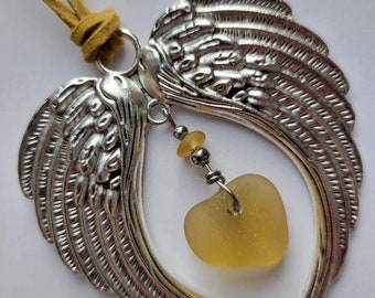 Golden Yellow Sea Glass Angel Suncatcher Ornament Beach Glass Angel Suncatcher Ornament Sea Glass Angel Car Charm