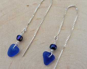 Beach Glass Earrings Sea Glass Earrings Handmade Genuine Sterling Silver Blue Beach Glass Hearts Earrings  Sea Glass Hearts Earrings